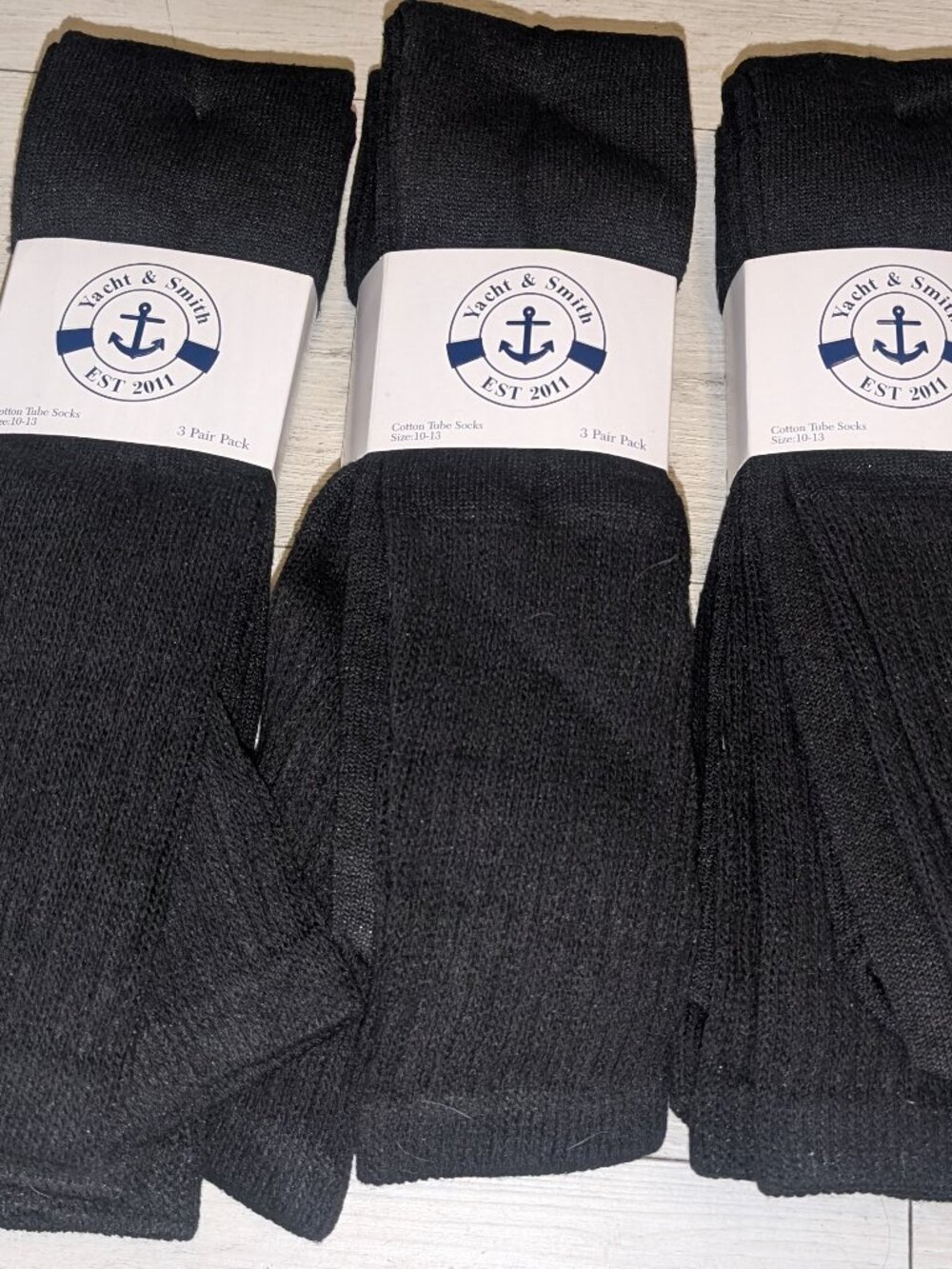 NEW 3 Pkgs 9 Pairs YACHT & SMITH Black Tube Socks Mens Size 10-13